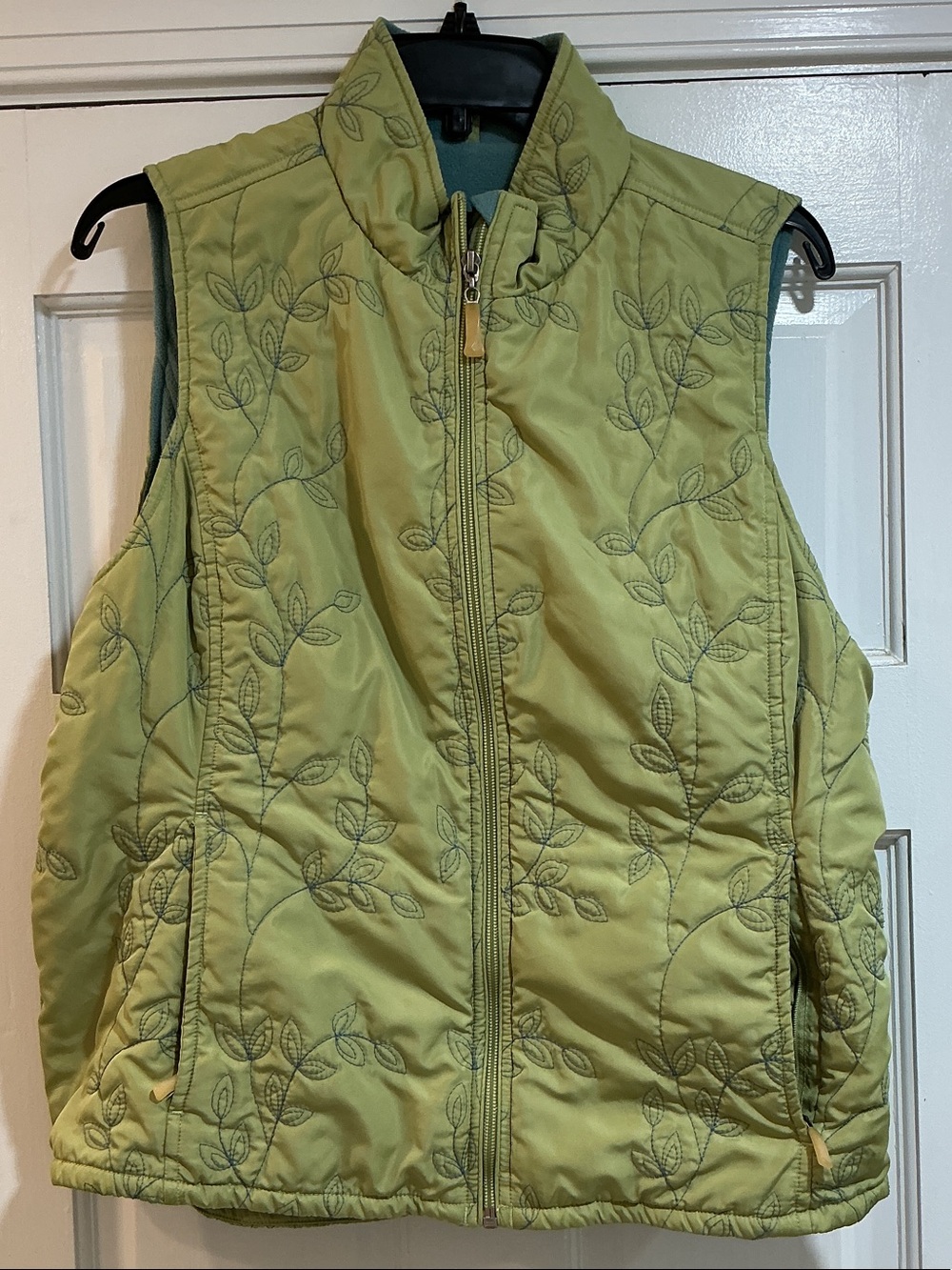 Eddie Bauer Lime Green Quilted Leaf-Embroidered Vest from 2007